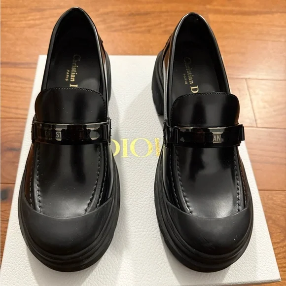 Dior Glossy Black Women's Loafers - Picture 1 of 5